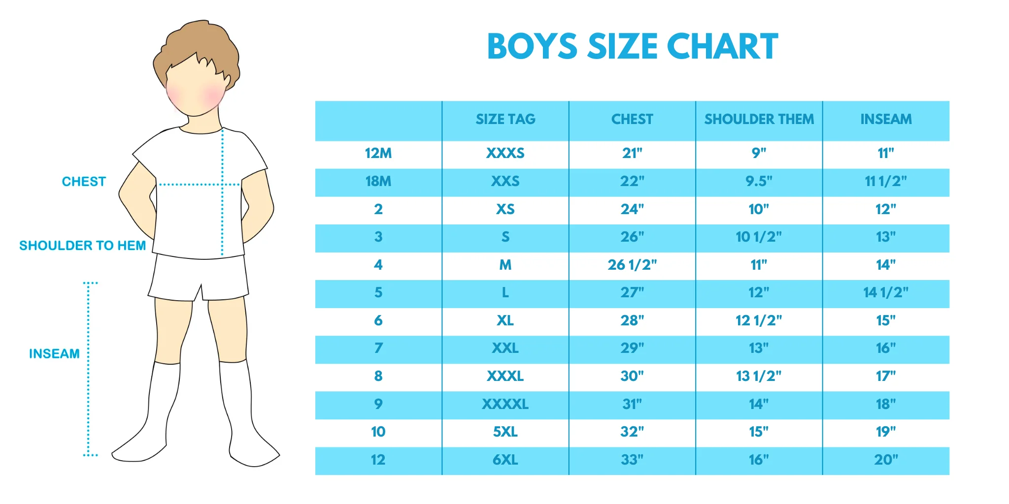 Boys size chart