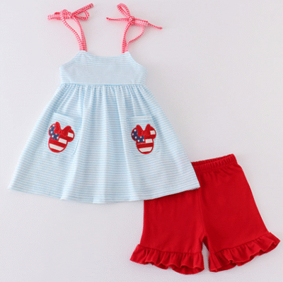 Girls size 2t-5t Girl Size 2t- 5 mickey mouse Shorts and tank top. Girls Size 2t- 5. Featuring Sleeveless top, with Mickey Mouse design, Shorts and tank top set.