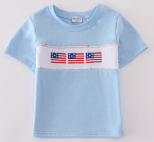 Boys 18m - 5T Features short sleeve shirt with flag decorations. Celebrate in style with our Patriotic Collection, designed for babies and toddlers ages 0–5T. These red, white, and blue outfits are made from ultra-soft materials, featuring adorable ruffles, playful pockets, and comfy fits your little ones will love. Whether you’re dressing twins, siblings, or the whole crew, these perfectly coordinated pieces make matching moments easy and photo-ready. From backyard barbecues to fireworks at sunset—this collection is made for memory-making.