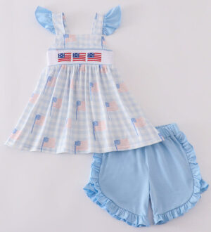 Newborn 0m - 18m. Newborn 0m - 18m. Features Sleeveless flag romper. Celebrate in style with our Patriotic Collection, designed for babies and toddlers ages 0–5T. These red, white, and blue outfits are made from ultra-soft materials, featuring adorable ruffles, playful pockets, and comfy fits your little ones will love. Whether you’re dressing twins, siblings, or the whole crew, these perfectly coordinated pieces make matching moments easy and photo-ready. From backyard barbecues to fireworks at sunset—this collection is made for memory-making.