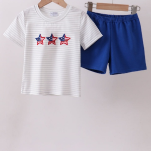 Navy Striped Shorts Set