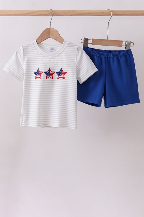 Navy Striped Shorts Set