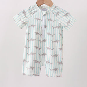 Boys shark swimwear rashguard set with shark print for beach and pool days