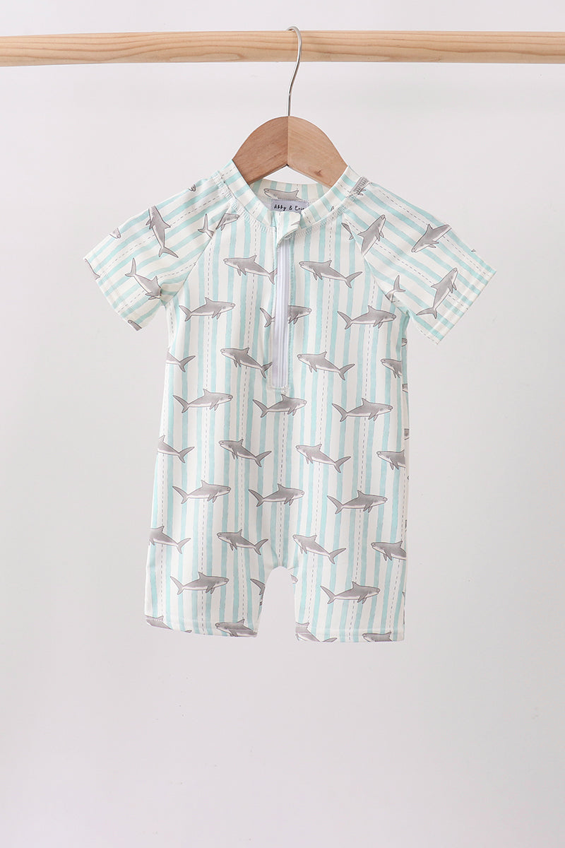 Boys shark swimwear rashguard set with shark print for beach and pool days