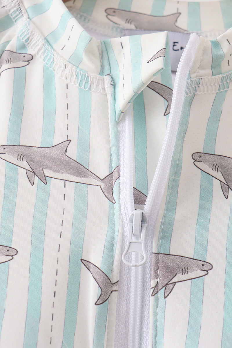 Boys shark swimwear rashguard set with shark print for beach and pool days