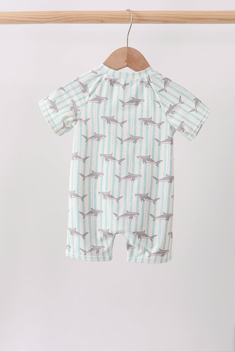 Boys shark swimwear rashguard set with shark print for beach and pool days