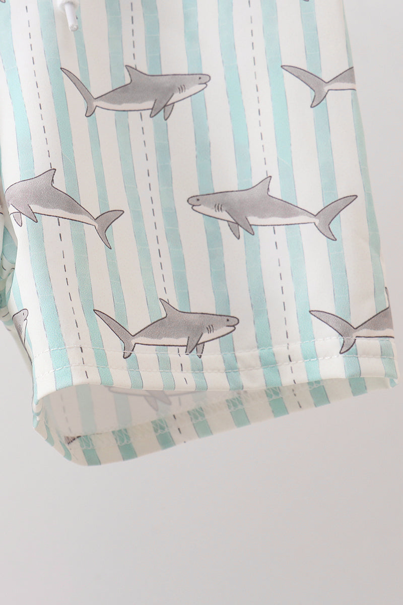 Boys shark swimwear rashguard set with shark print for beach and pool days